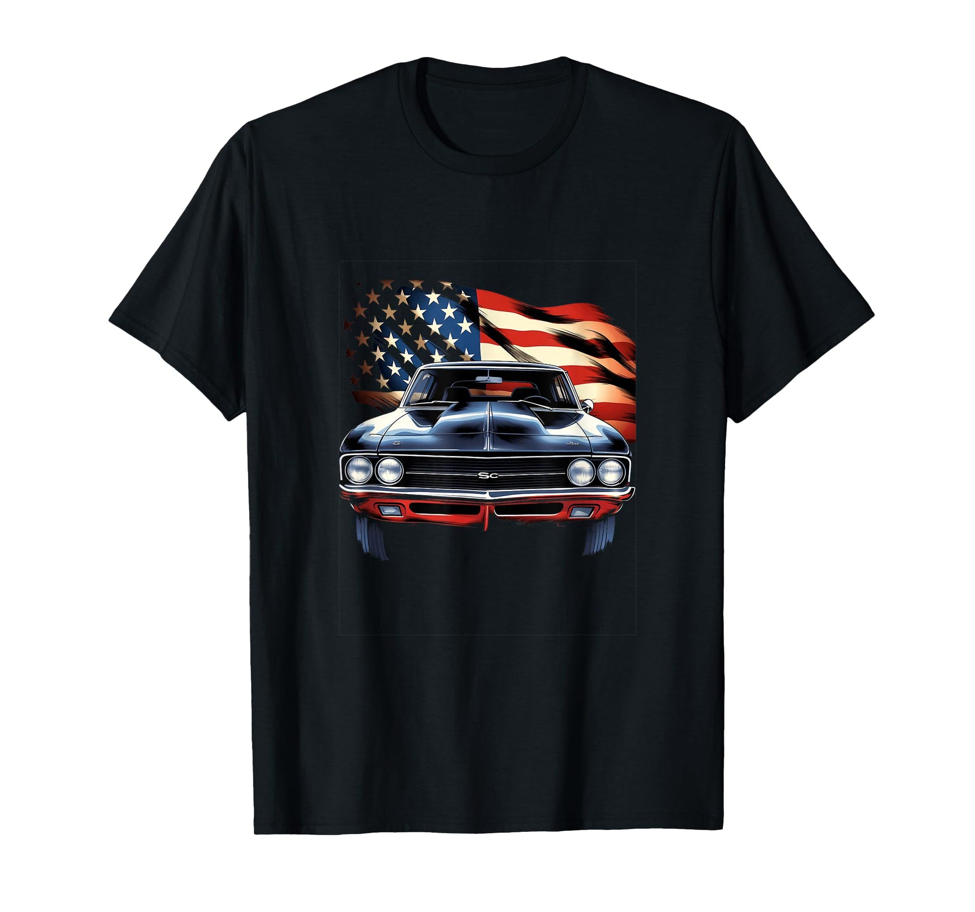 Muscle Car American Usa Flag Car T-Shirt - Minimalist Print for Adults - T-Shirt, Sweatshirt, Hoodie