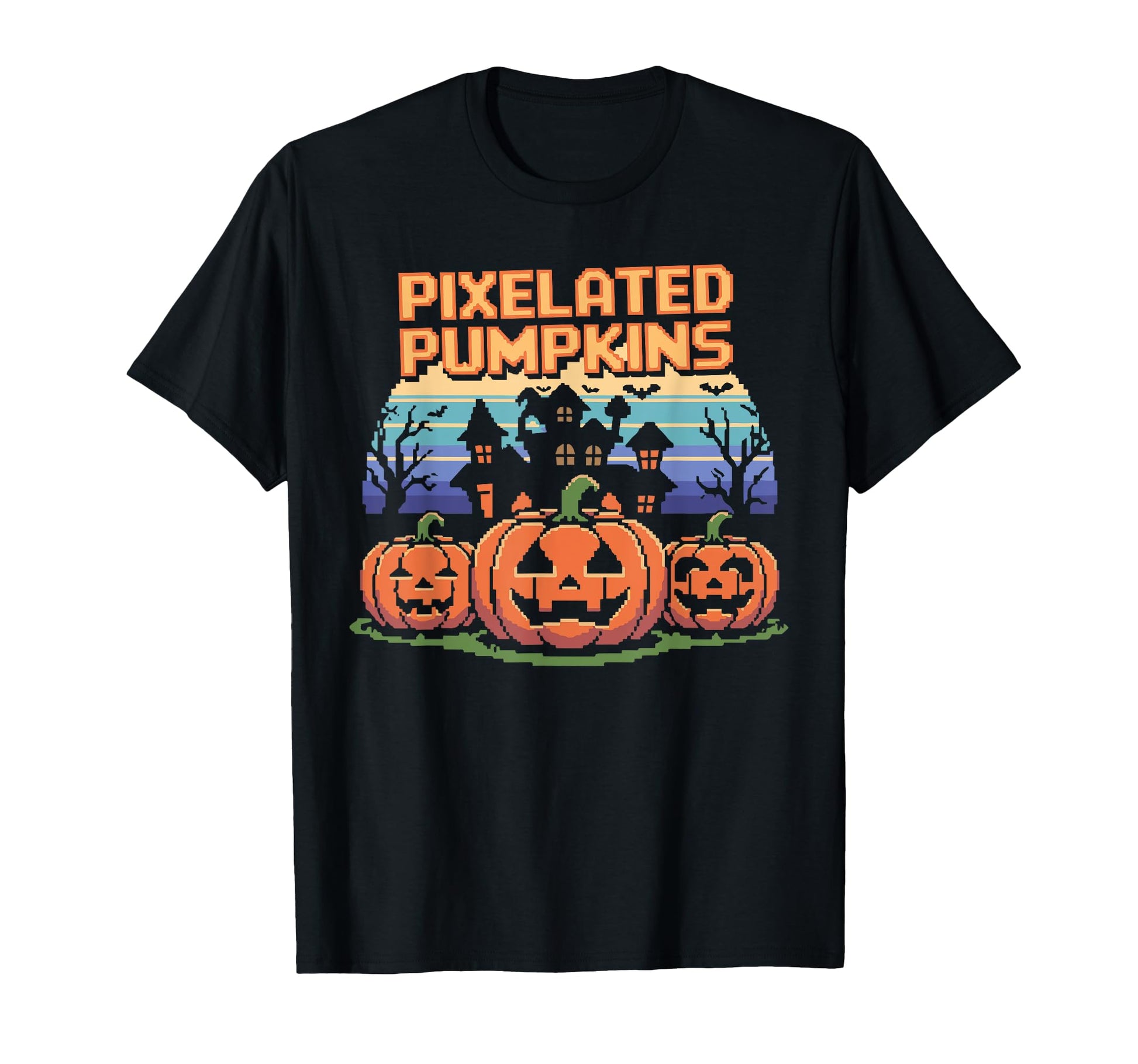 Pixelated Pumpkins Halloween Gaming T-Shirt - Graphic Print for Adults - T-Shirt, Sweatshirt, Hoodie