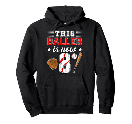 8Th Birthday Baseball 8 Year Old Hoodie - Casual Everyday Wear Unisex - T-Shirt, Sweatshirt, Hoodie