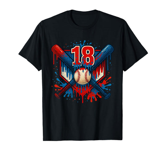 Baseball 18 Year Old Splash Drip T-Shirt - Aesthetic Graphic for Adults - T-Shirt, Sweatshirt, Hoodie
