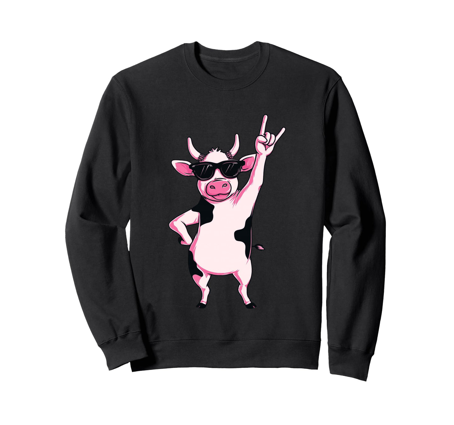 Cow Sunglasses Rock Hand Sign Punk Sweatshirt - Novelty Apparel Men Women - T-Shirt, Sweatshirt, Hoodie