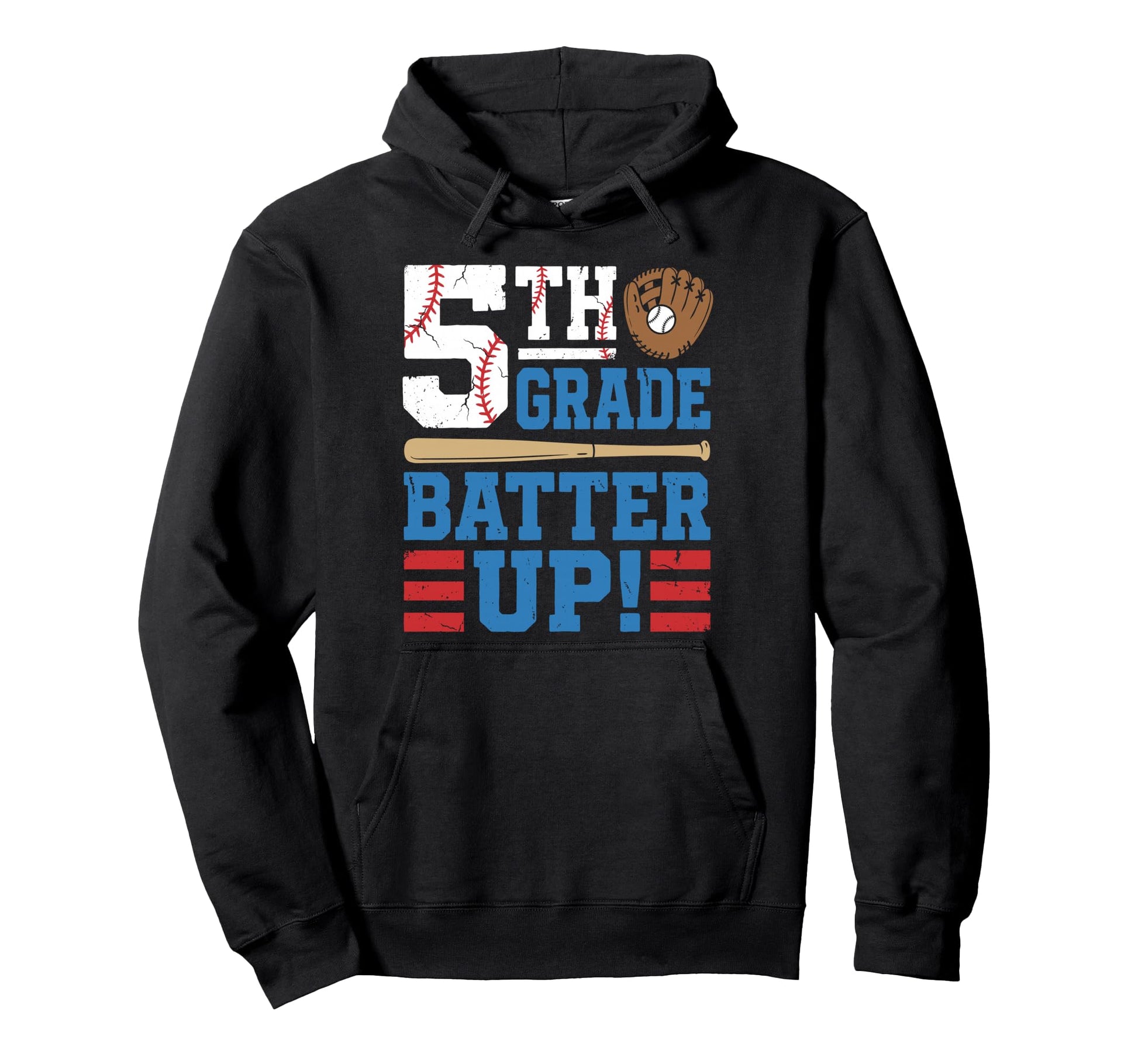 Fifth 5Th Grade Batter Up Baseball Hoodie - Fun Novelty Design for Adults - T-Shirt, Sweatshirt, Hoodie