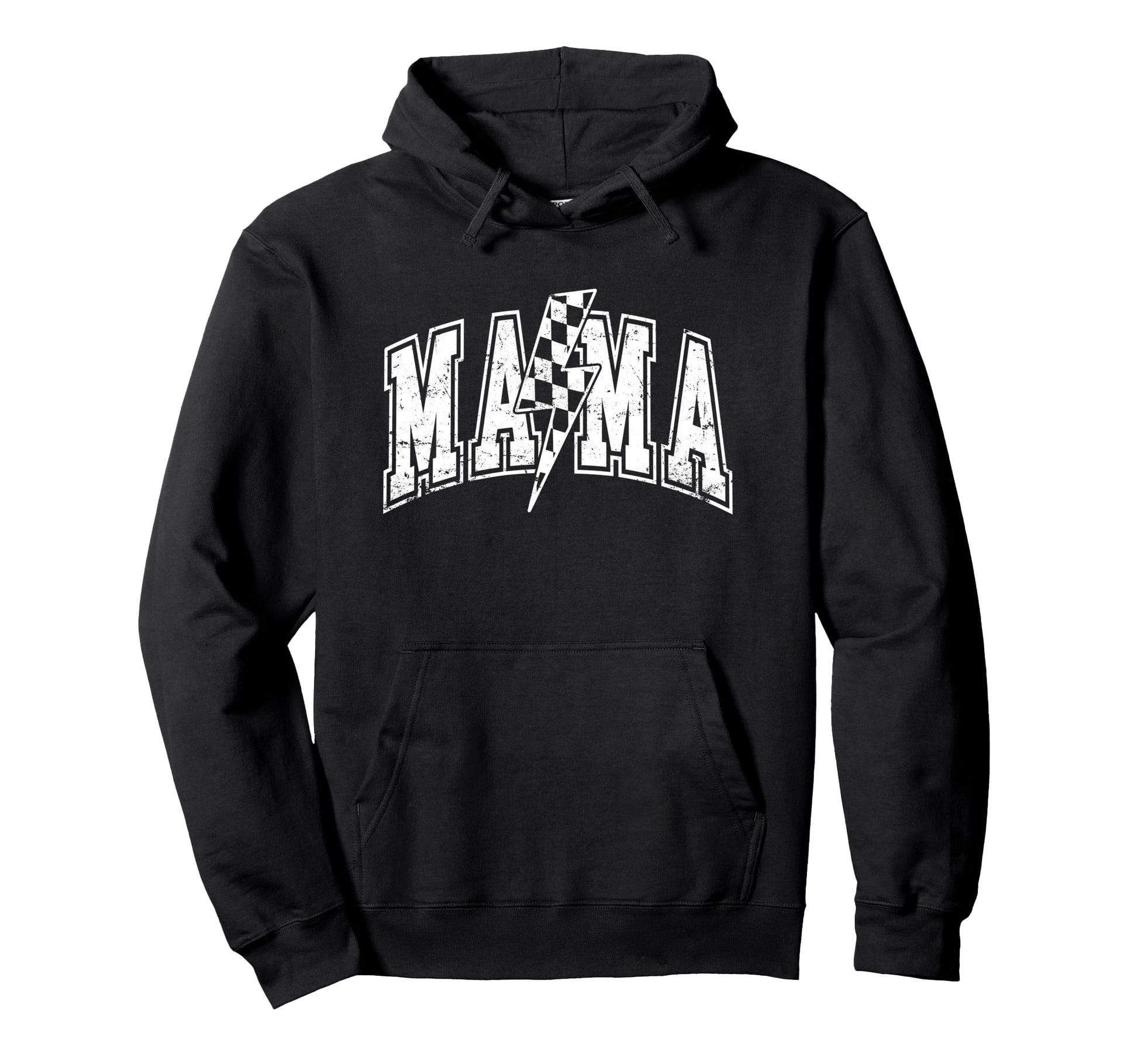 Mama Lightning Bolt Checkered Varsity Mom Hoodie - Custom Art Print Unisex - T-Shirt, Sweatshirt, Hoodie
