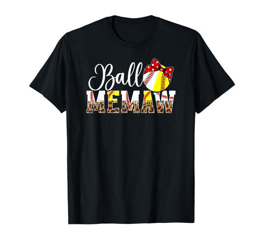 Ball Memaw Leopard Softball Baseball T-Shirt - Aesthetic Graphic Men Women - T-Shirt, Sweatshirt, Hoodie