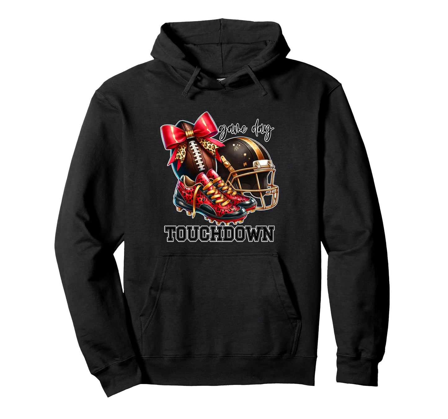 Baseball Game Day Leopard Shoes Ball Bow Hoodie - Graphic Print Unisex - T-Shirt, Sweatshirt, Hoodie
