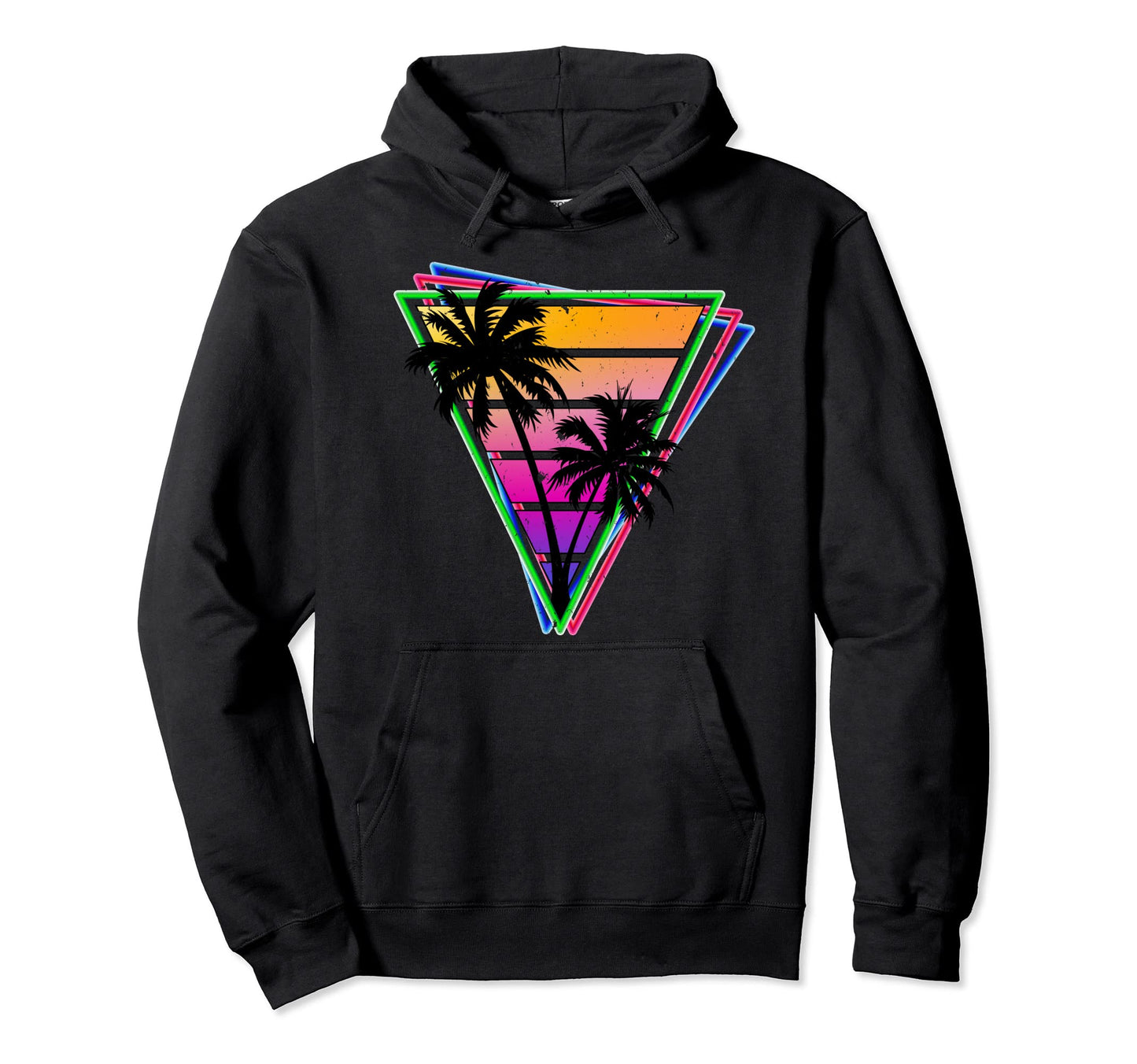 Synthwave Triangle Updated Distressed Hoodie - Trendy Graphic Men Women - T-Shirt, Sweatshirt, Hoodie