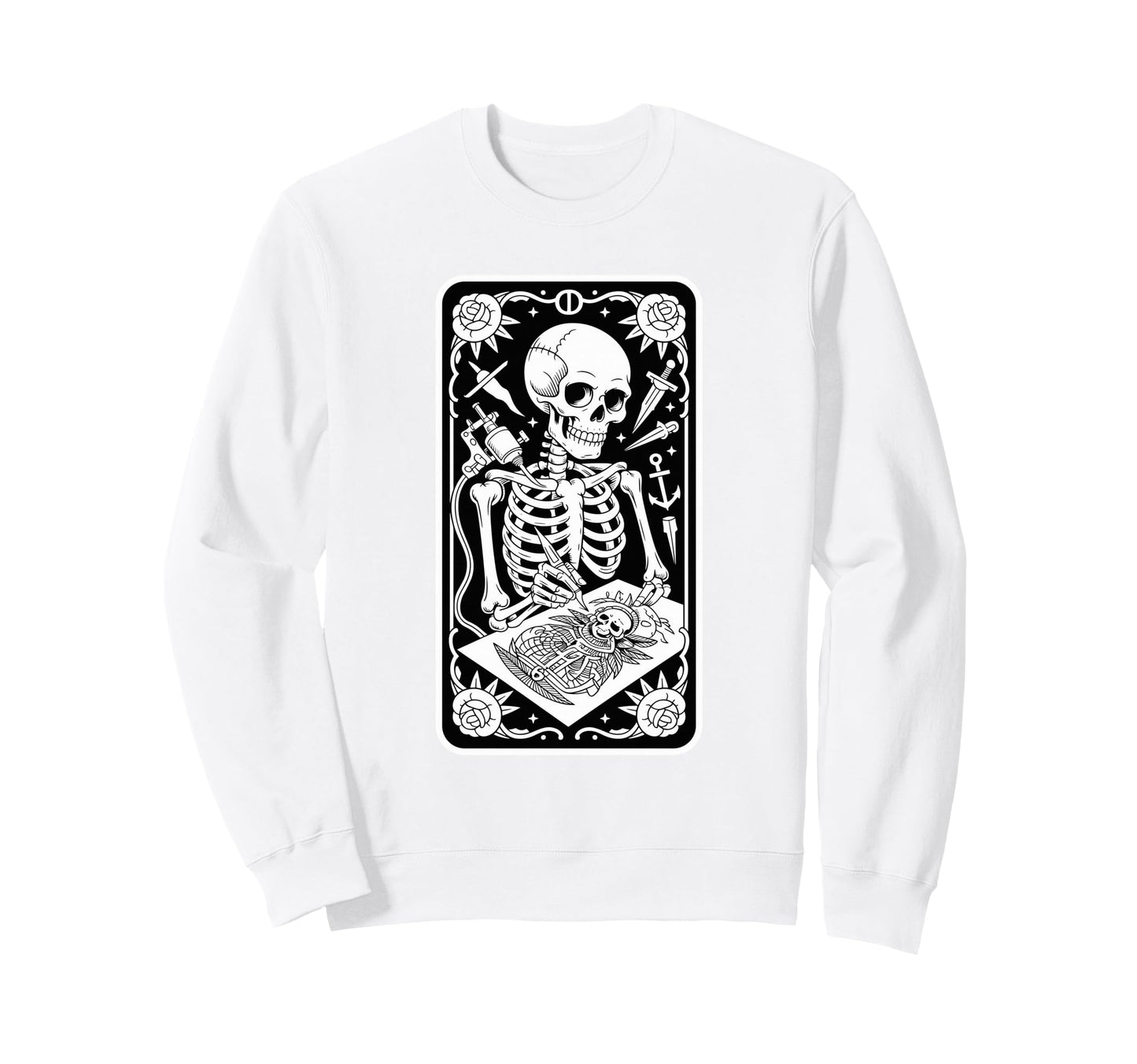 Inked Skeleton Tattoo Artist Tarot Sweatshirt - Custom Art Print Unisex - T-Shirt, Sweatshirt, Hoodie