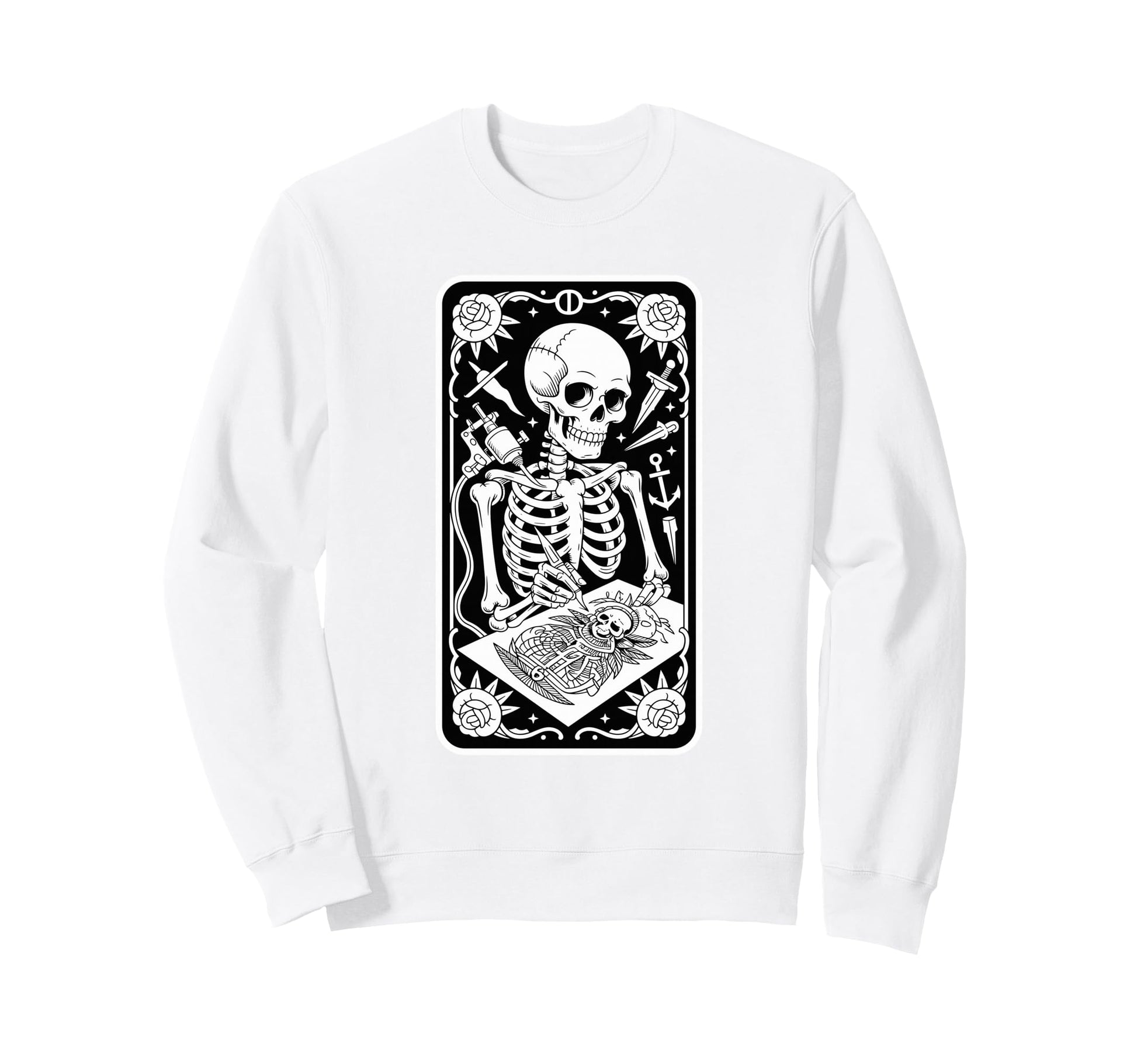 Inked Skeleton Tattoo Artist Tarot Sweatshirt - Custom Art Print Unisex - T-Shirt, Sweatshirt, Hoodie