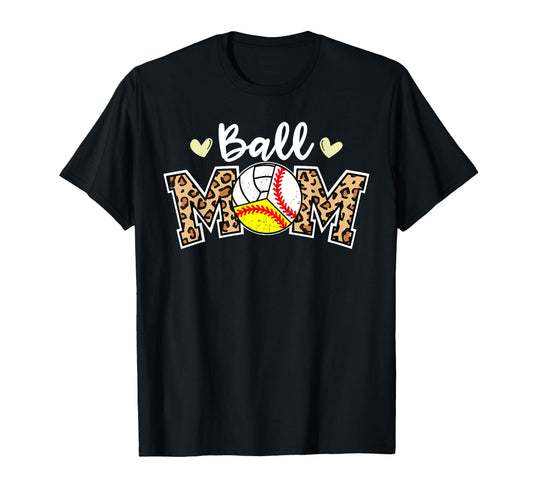 Ball Mom Leopard Baseball Softball T-Shirt - Custom Art Print Men Women - T-Shirt, Sweatshirt, Hoodie