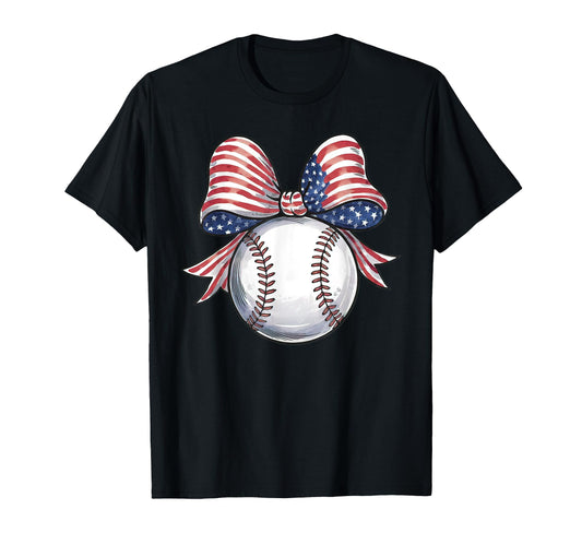 American Flag Coquette Bow Baseball T-Shirt - Trendy Graphic Unisex - T-Shirt, Sweatshirt, Hoodie