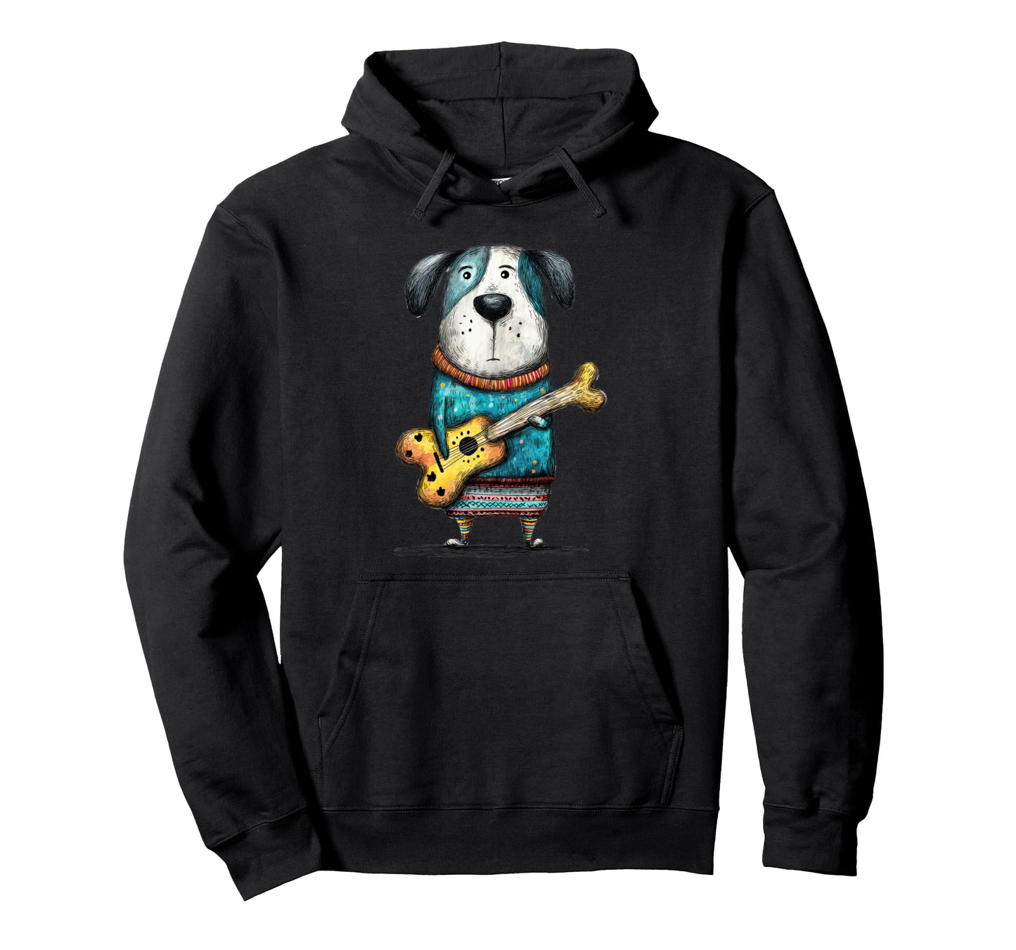 Whimsical Dog Playing Bone Guitar Art Hoodie - Streetwear Style Unisex - T-Shirt, Sweatshirt, Hoodie