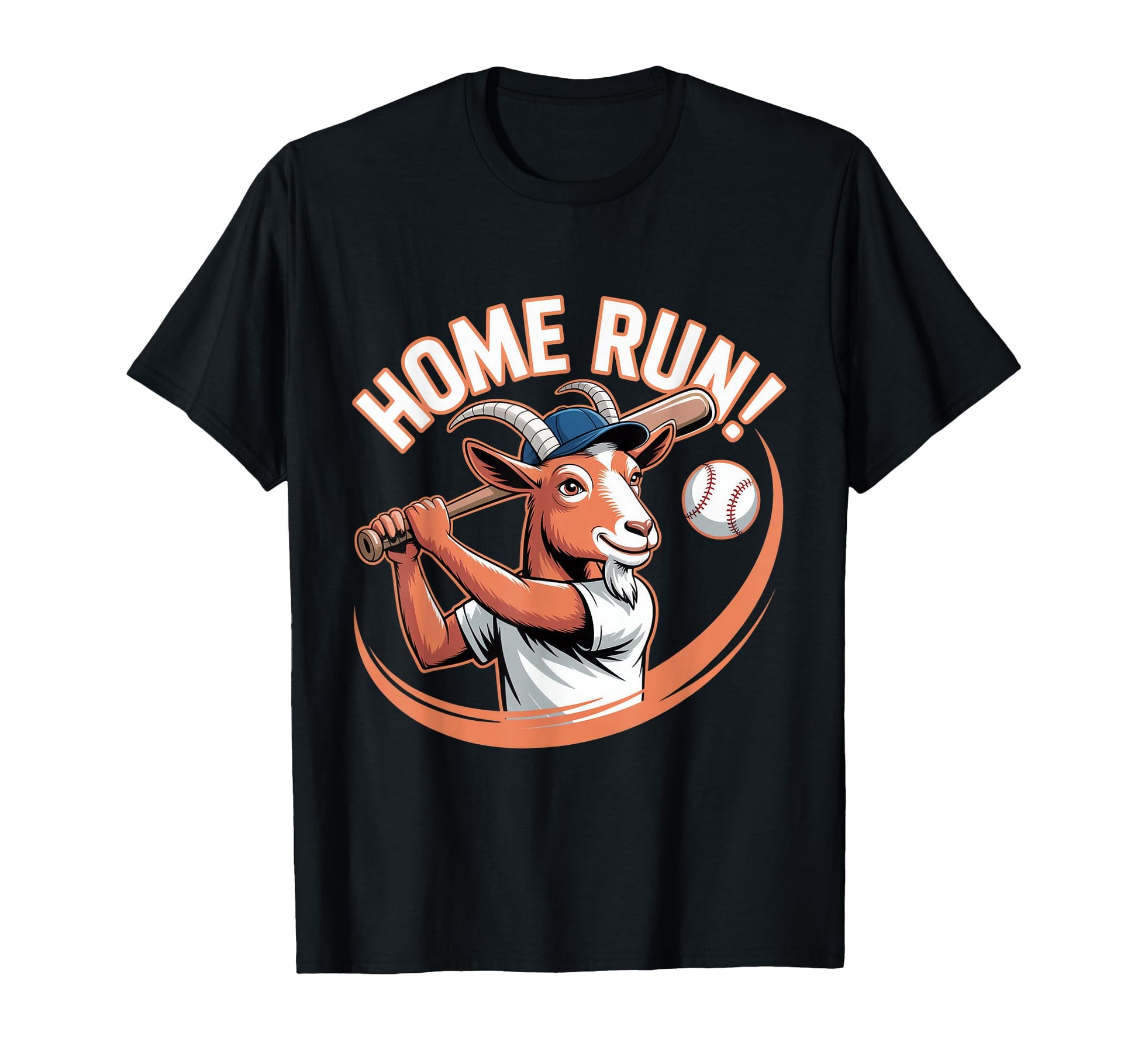 Home Run Baseball Goat Batter Cartoon T-Shirt - Novelty Apparel Men Women - T-Shirt, Sweatshirt, Hoodie