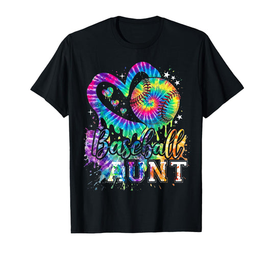 Baseball Aunt Tie Dye Heart Auntie T-Shirt - Aesthetic Graphic Men Women - T-Shirt, Sweatshirt, Hoodie