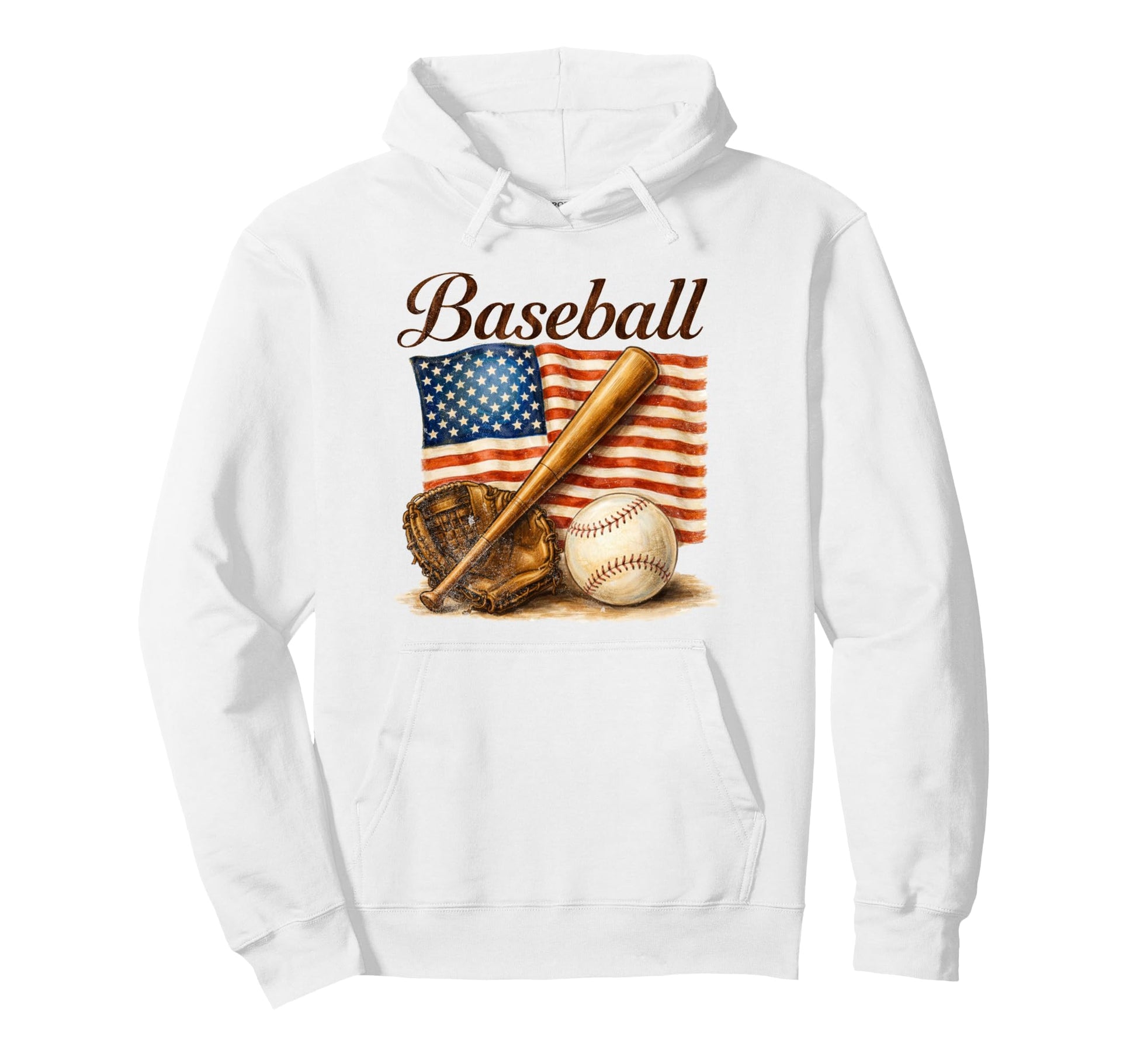 Baseball Artwork American Flag Us Hoodie - Fun Novelty Design Men Women - T-Shirt, Sweatshirt, Hoodie