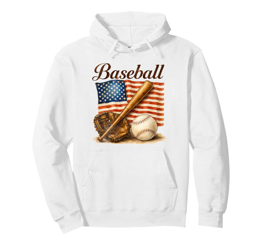 Baseball Artwork American Flag Us Hoodie - Fun Novelty Design Men Women - T-Shirt, Sweatshirt, Hoodie