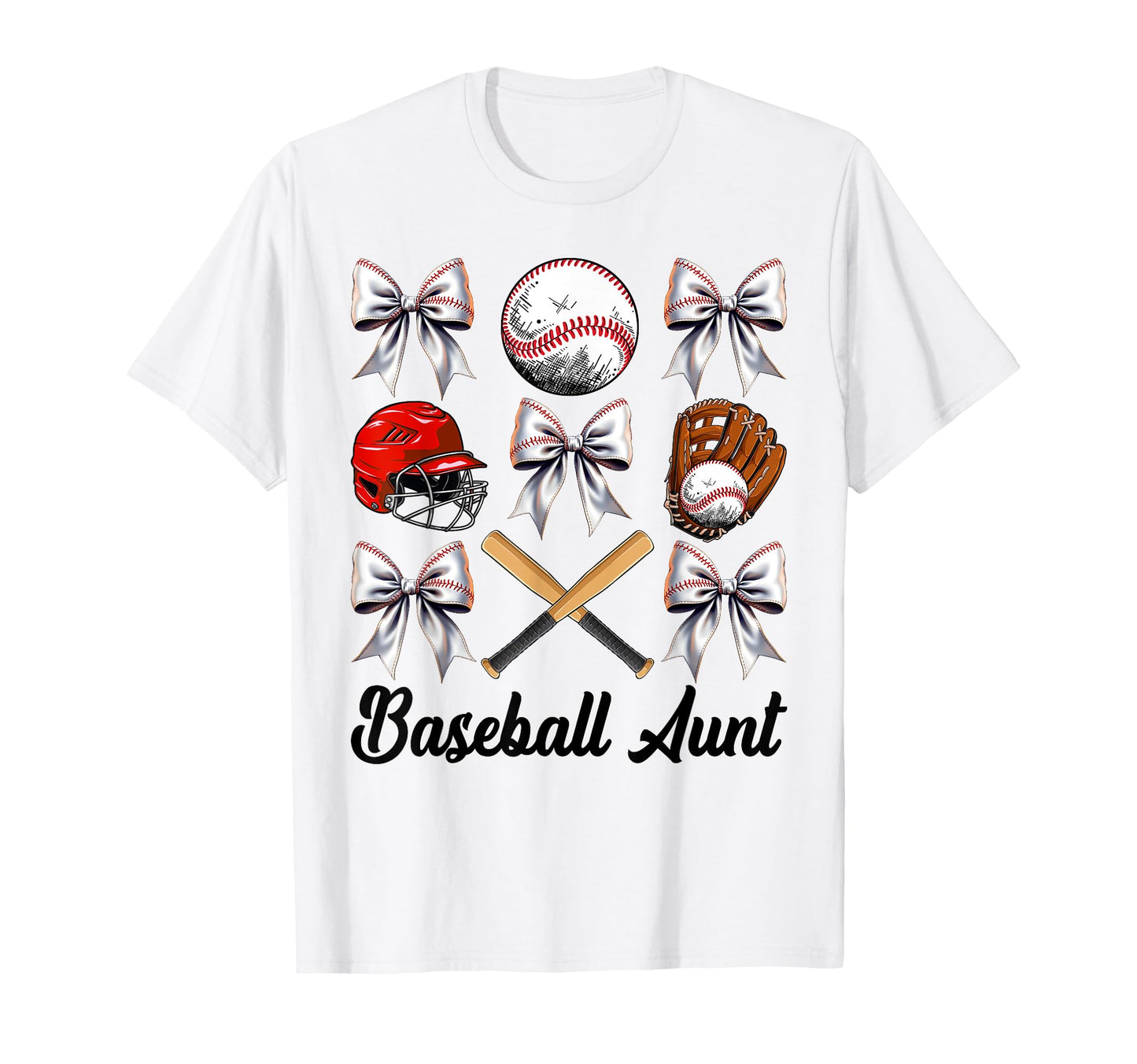 Baseball Aunt Bow Baseball Mom Mothers Day T-Shirt - Graphic Print Unisex - T-Shirt, Sweatshirt, Hoodie