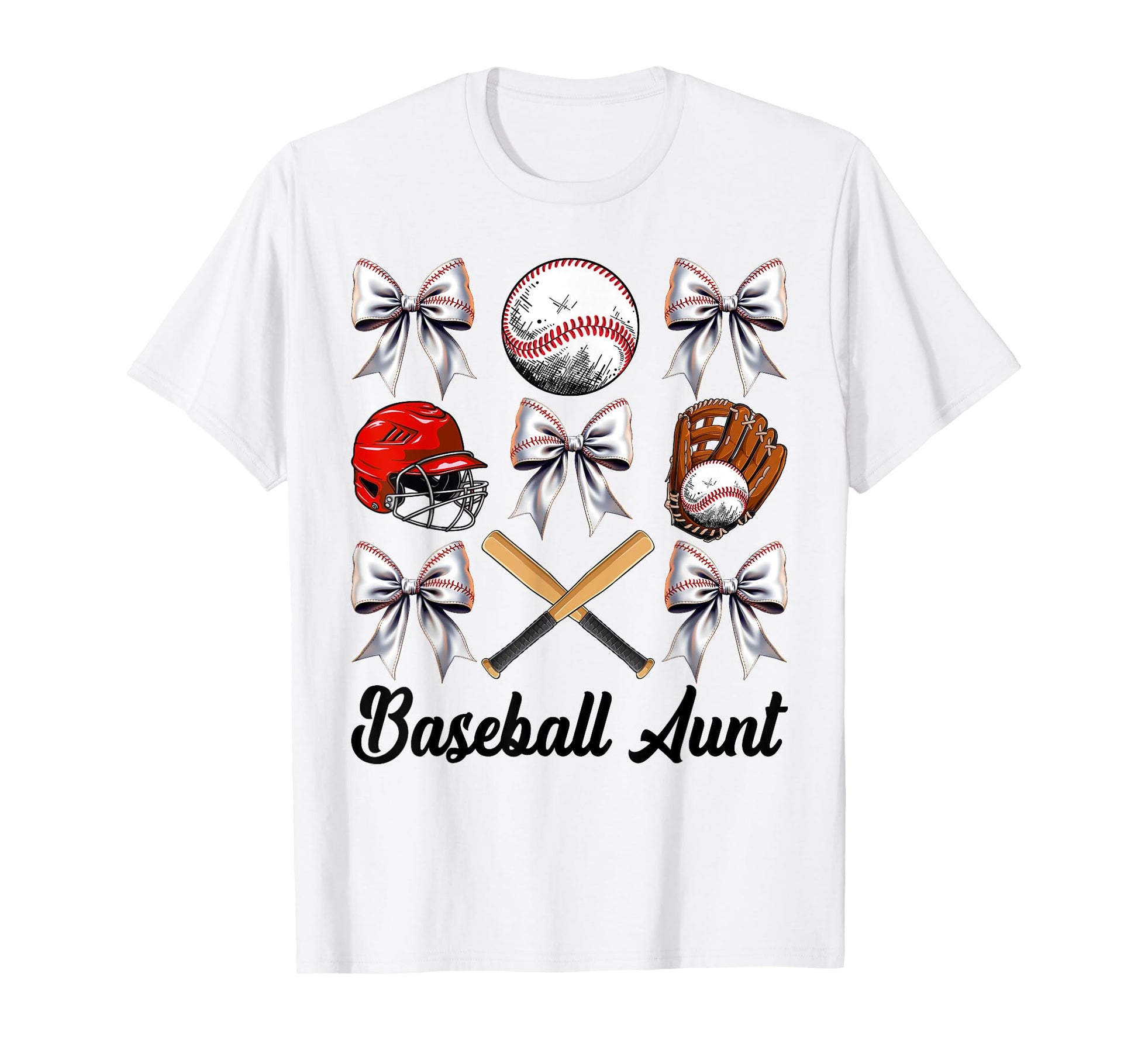 Baseball Aunt Bow Baseball Mom Mothers Day T-Shirt - Graphic Print Unisex - T-Shirt, Sweatshirt, Hoodie
