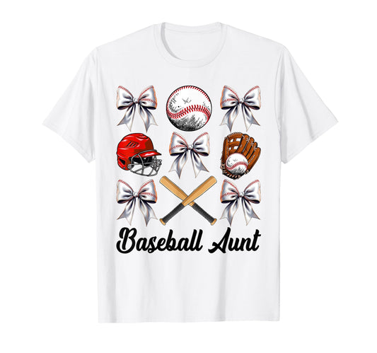 Baseball Aunt Bow Baseball Mom Mothers Day T-Shirt - Graphic Print Unisex - T-Shirt, Sweatshirt, Hoodie