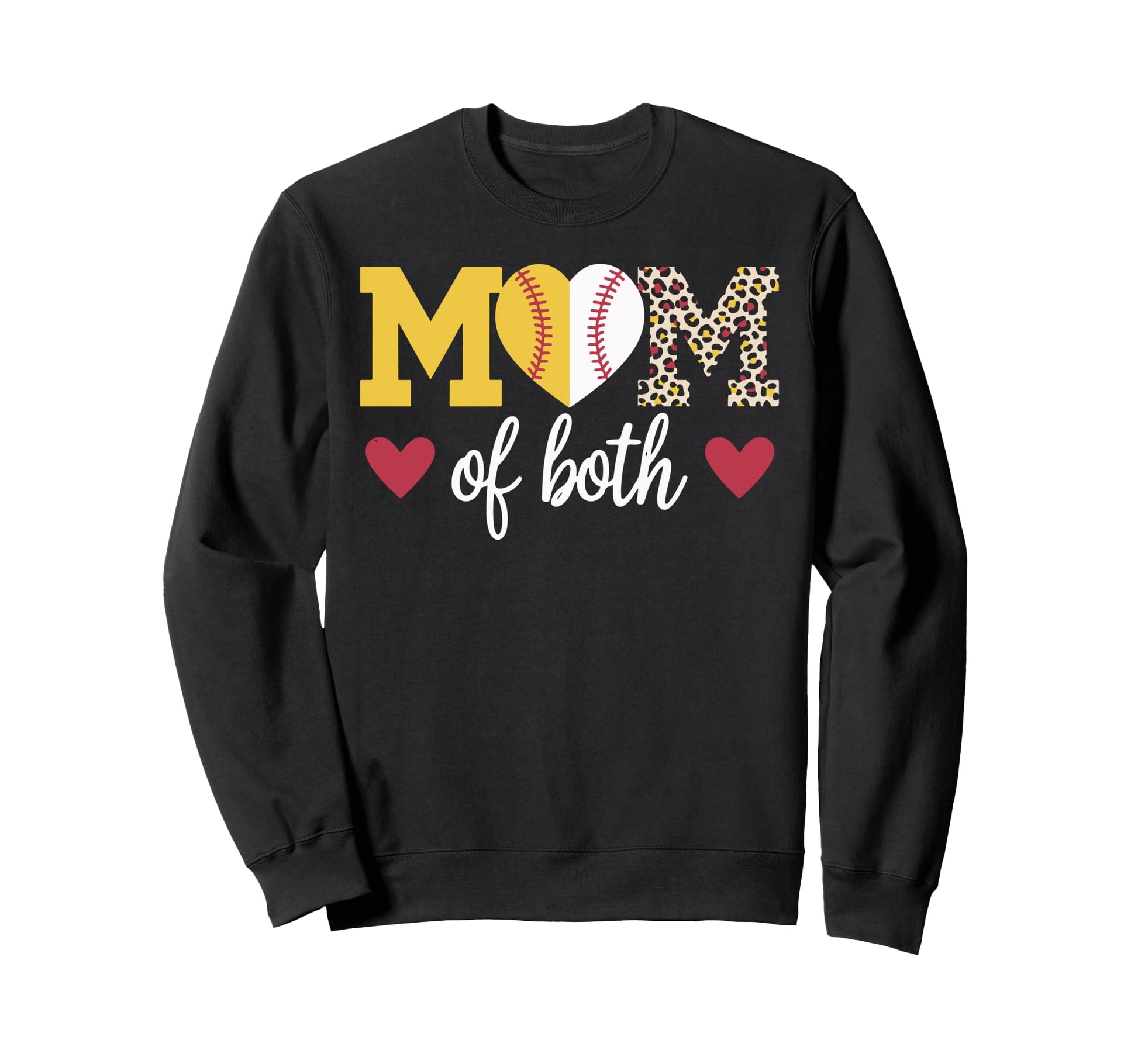 Mom Softball Baseball Heart Leopard Sweatshirt - Unique Graphic Men Women - T-Shirt, Sweatshirt, Hoodie