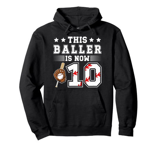 10Th Birthday Baseball 10 Year Old Hoodie - Streetwear Style Men Women - T-Shirt, Sweatshirt, Hoodie