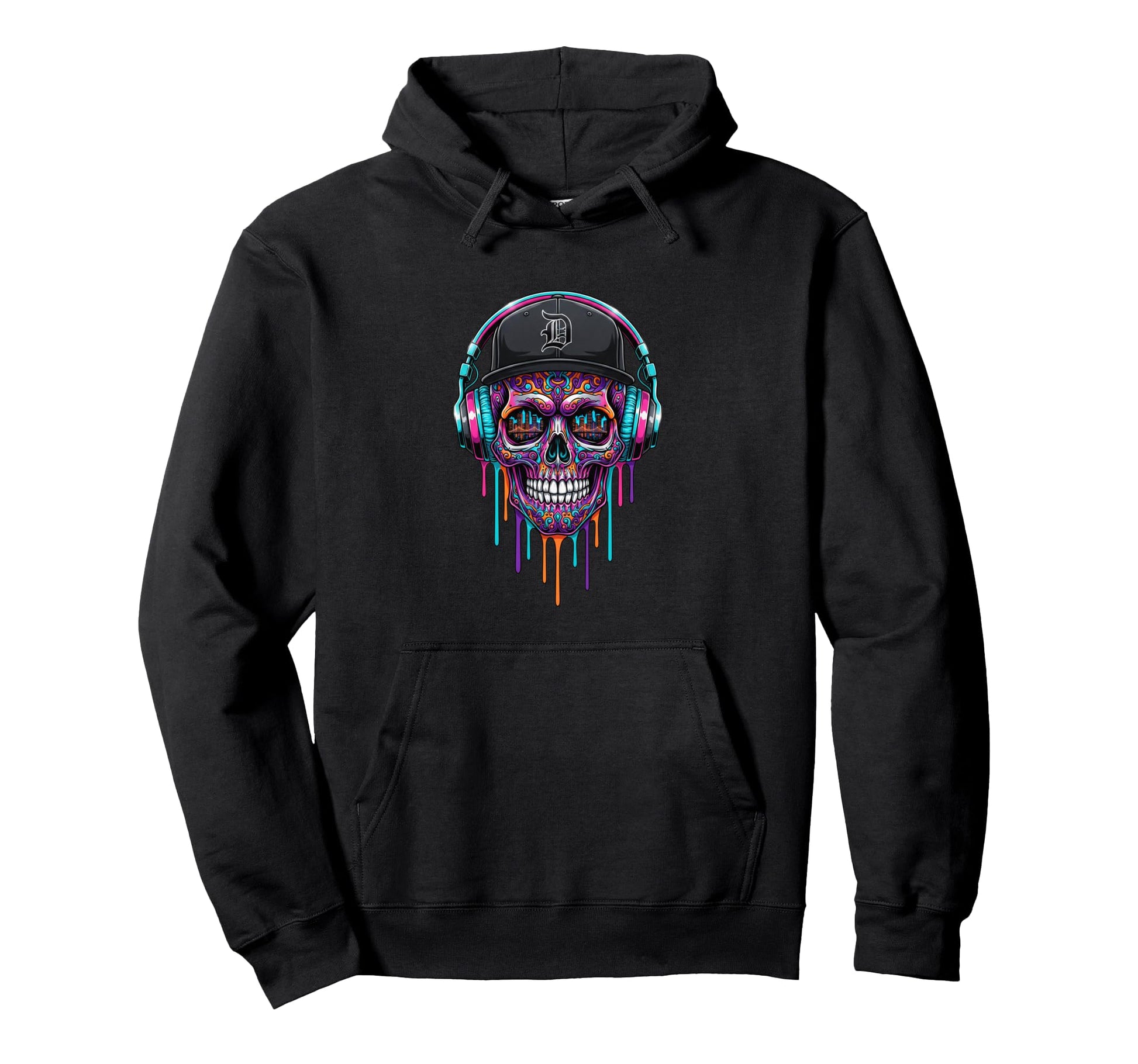 Baseball Drip Skull Headphones Cap Gameday Hoodie - Graphic Print Unisex - T-Shirt, Sweatshirt, Hoodie