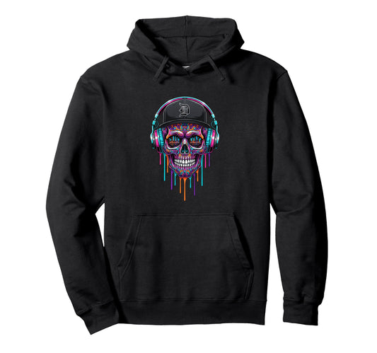 Baseball Drip Skull Headphones Cap Gameday Hoodie - Graphic Print Unisex - T-Shirt, Sweatshirt, Hoodie
