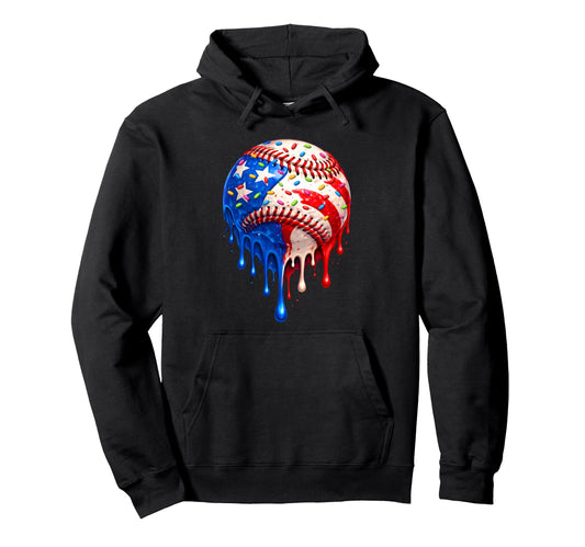 4Th July Baseball Ice Cream Drip Patriotic Hoodie - Graphic Print Unisex - T-Shirt, Sweatshirt, Hoodie