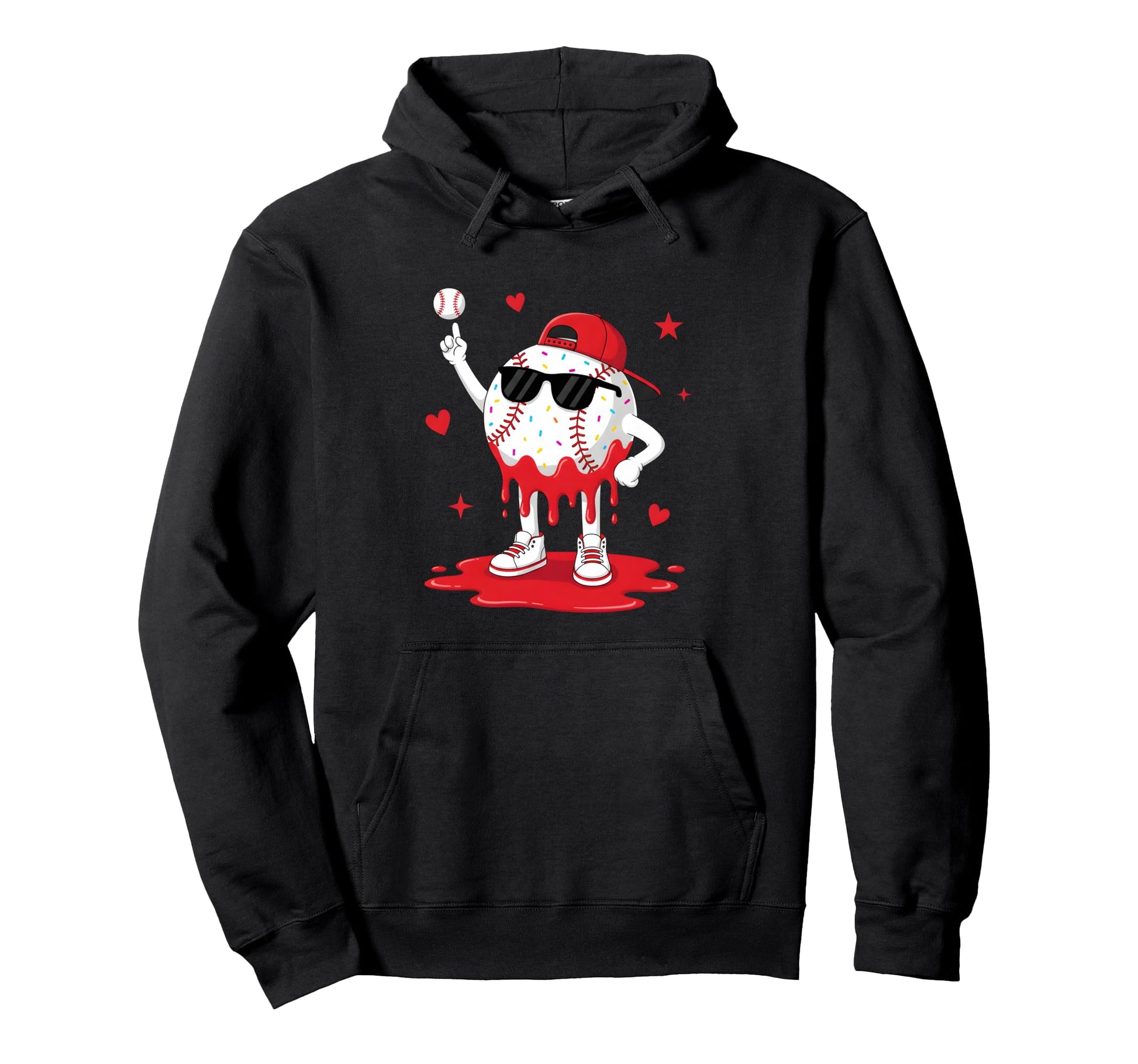 Baseball Sprinkle Drip Cartoon Player Hoodie - Novelty Apparel for Adults - T-Shirt, Sweatshirt, Hoodie
