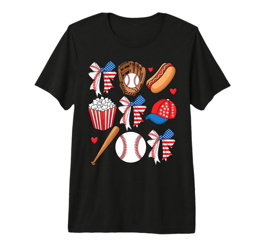 Baseball 4Th July Coquette Bow T-Shirt - Novelty Apparel for Adults - T-Shirt, Sweatshirt, Hoodie