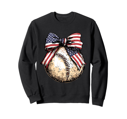 American Baseball Coquette Bow Sweatshirt - Trendy Graphic Unisex - T-Shirt, Sweatshirt, Hoodie