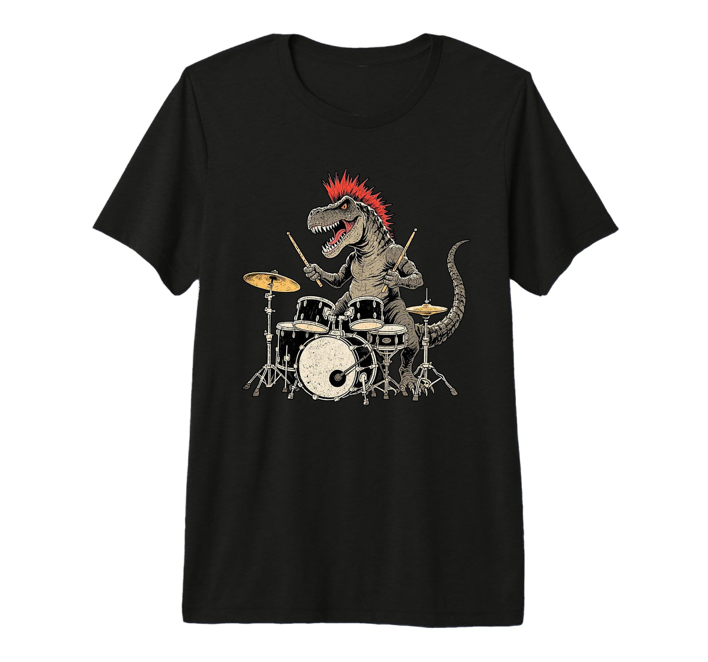 Punk Rock T Rex Dinosaur Playing Drum T-Shirt - Minimalist Print Men Women - T-Shirt, Sweatshirt, Hoodie