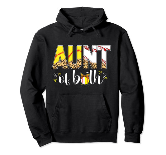 Aunt Both Leopard Baseball Softball Aunt Hoodie - Aesthetic Graphic Unisex - T-Shirt, Sweatshirt, Hoodie