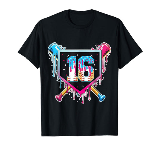 Baseball 16 Year Old Ice Cream Drip 16Th T-Shirt - Trendy Graphic Unisex - T-Shirt, Sweatshirt, Hoodie