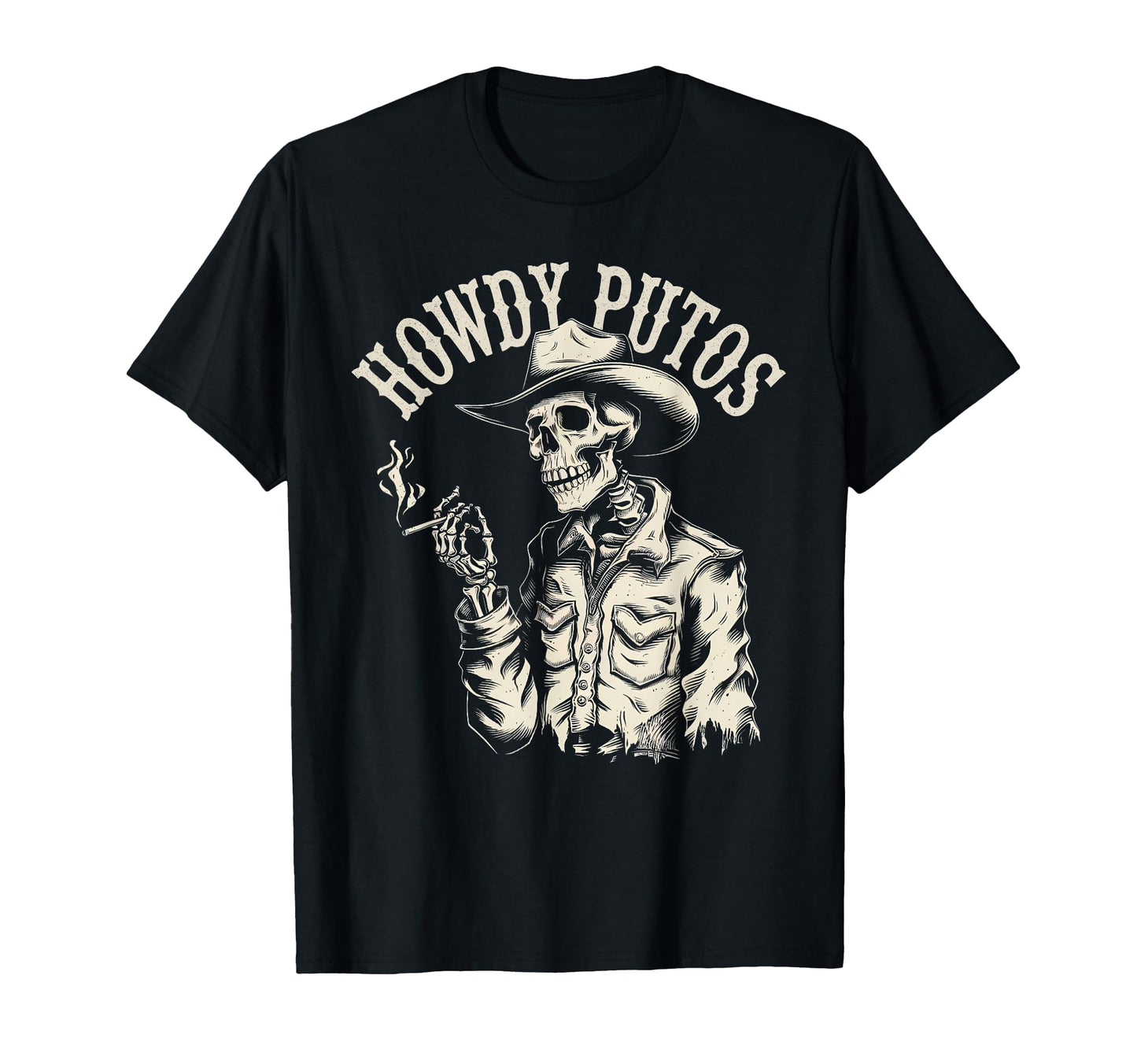 Howdy Putos Cowboy Skeleton T-Shirt - Custom Art Print for Adults - T-Shirt, Sweatshirt, Hoodie