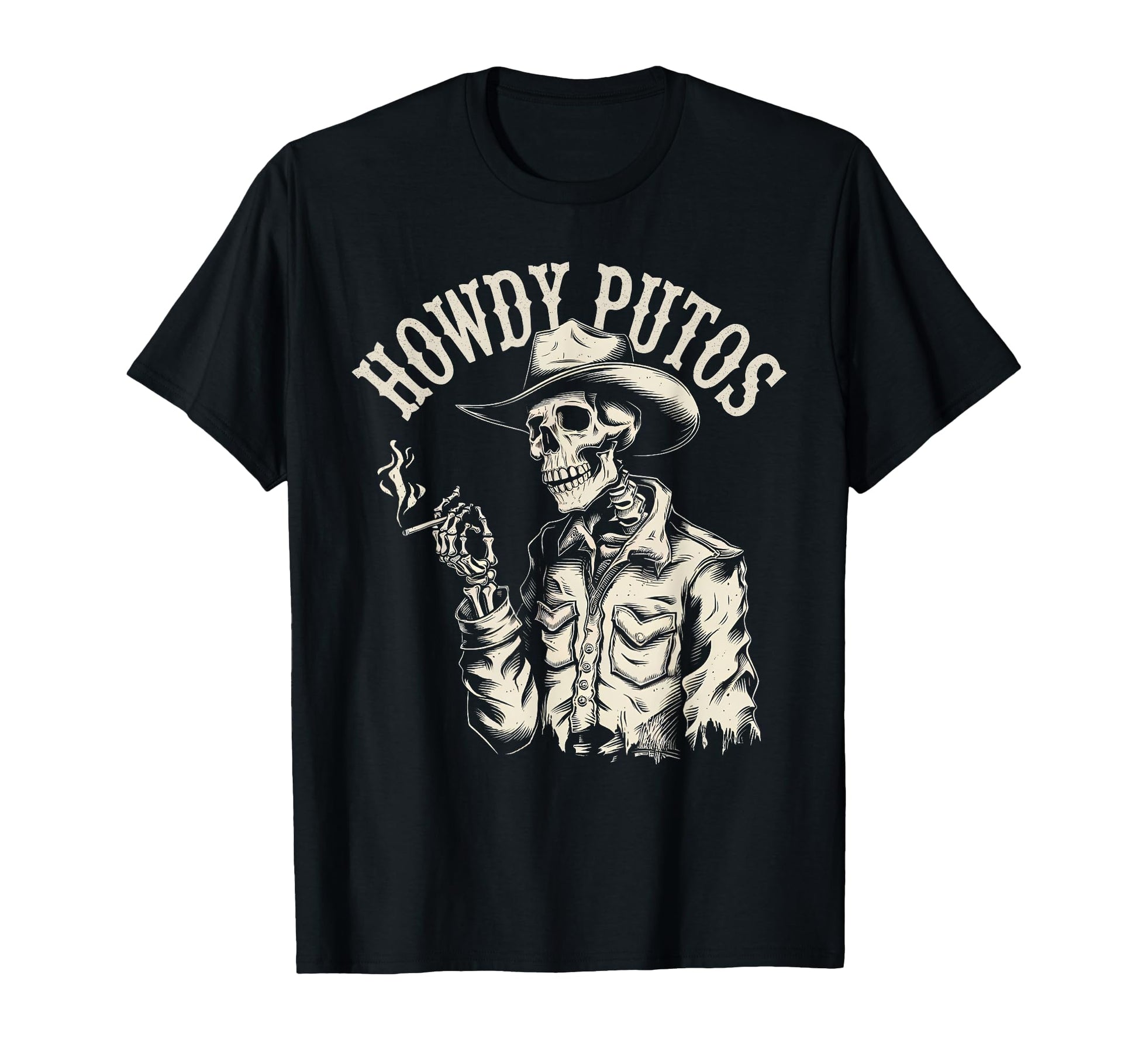 Howdy Putos Cowboy Skeleton T-Shirt - Custom Art Print for Adults - T-Shirt, Sweatshirt, Hoodie