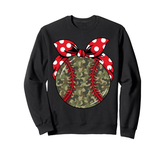 Baseball Camo Bow Softball Checkered Hoodie - Novelty Apparel for Adults - T-Shirt, Sweatshirt, Hoodie