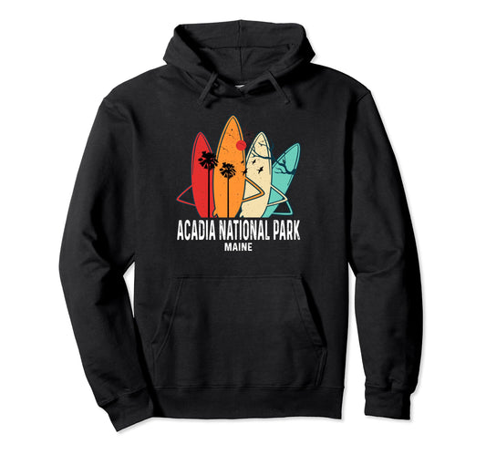 Acadia National Park Maine Surfing Board Hoodie - Unique Graphic Men Women - T-Shirt, Sweatshirt, Hoodie