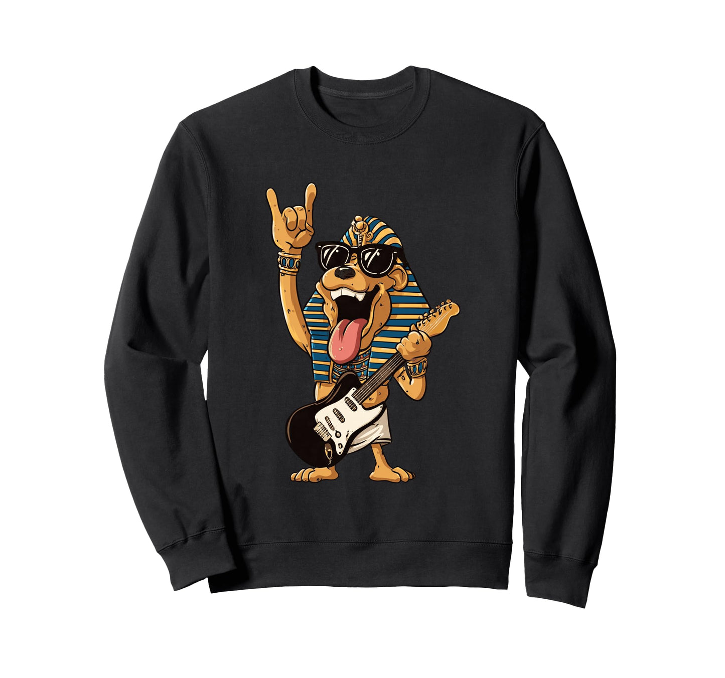 Funny Rock Dog Egyptian Theme Guitar Sweatshirt - Graphic Print Unisex - T-Shirt, Sweatshirt, Hoodie