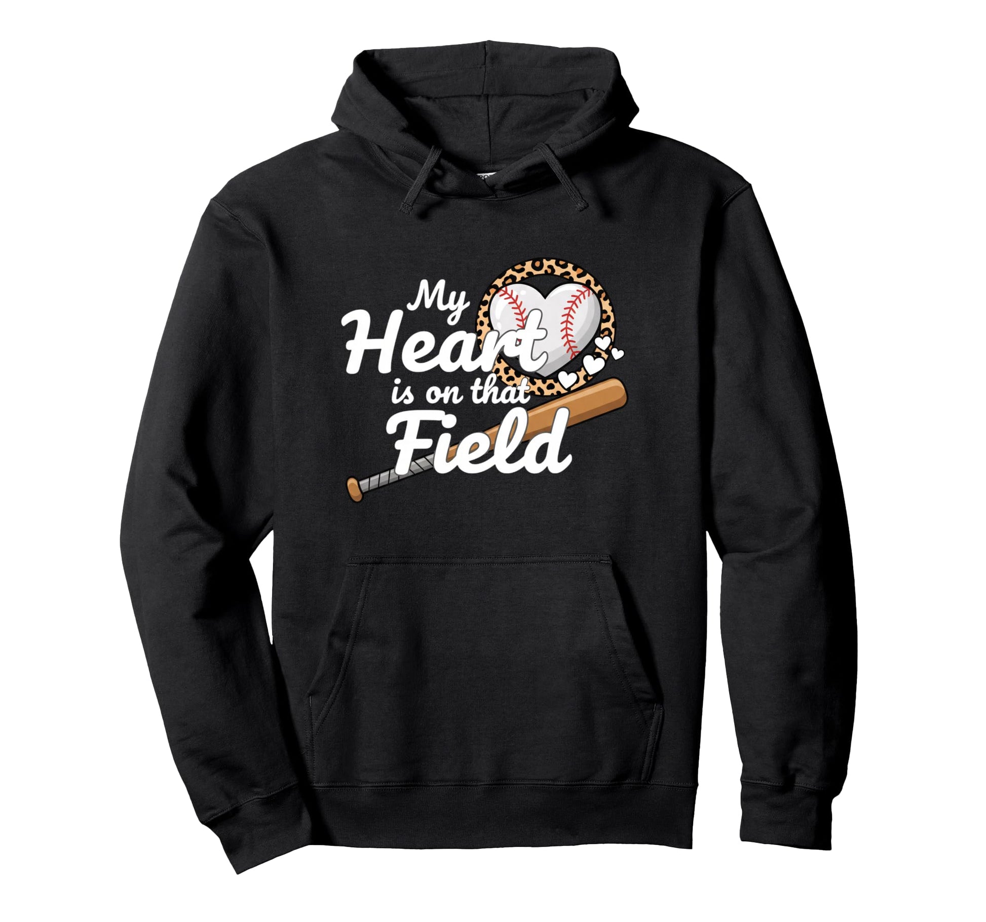 My Heart Is That Baseball Mom Leopard Hoodie - Casual Everyday Wear Unisex - T-Shirt, Sweatshirt, Hoodie