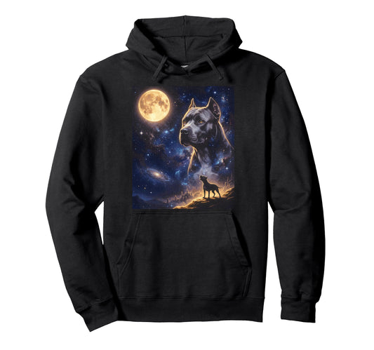 90S Pitbull Howling Moon Y2K Aesthetic Hoodie - Minimalist Print for Adults - T-Shirt, Sweatshirt, Hoodie