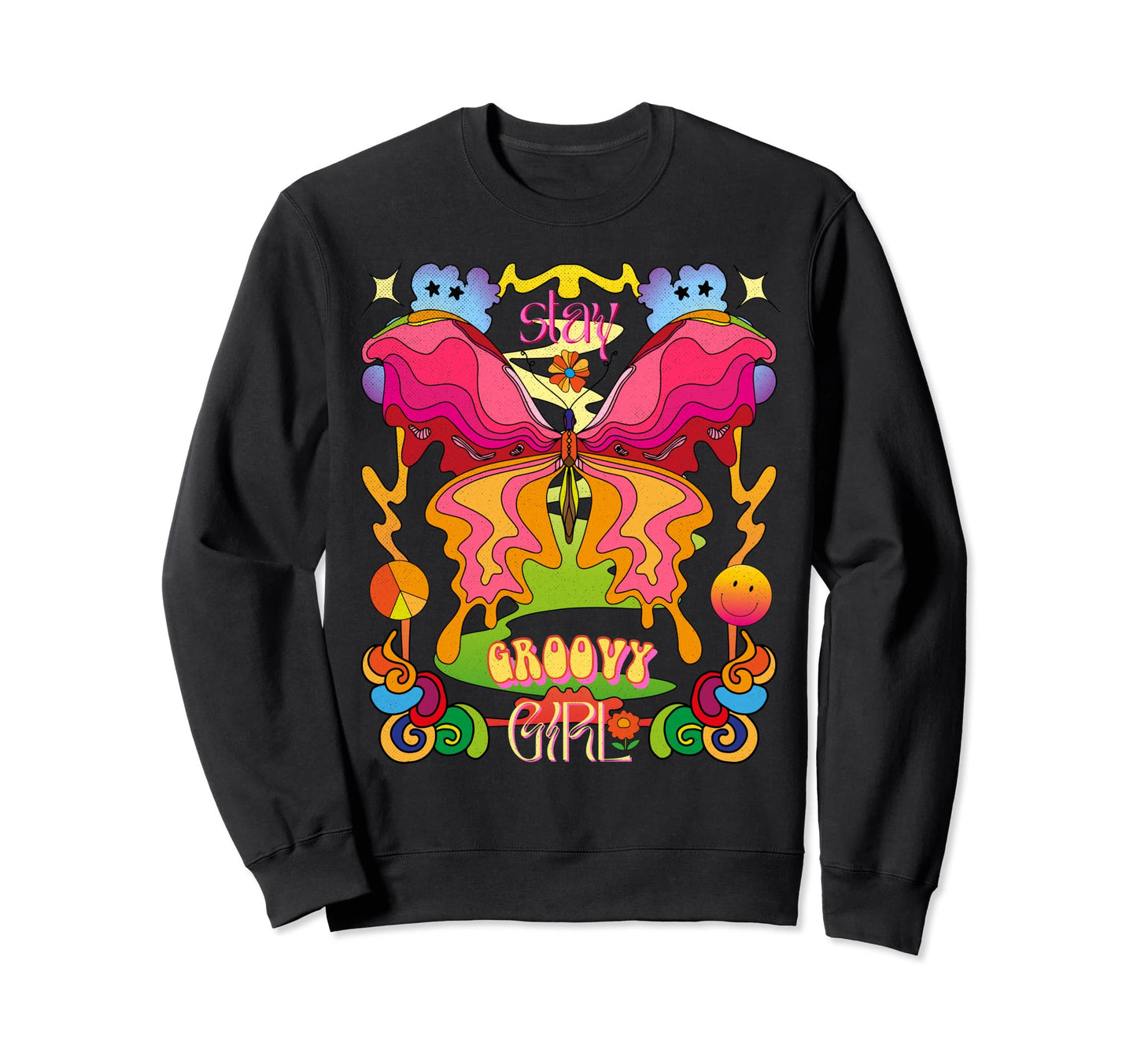 Stay Groovy Rainbow Butterfly Sweatshirt - Aesthetic Graphic for Adults - T-Shirt, Sweatshirt, Hoodie