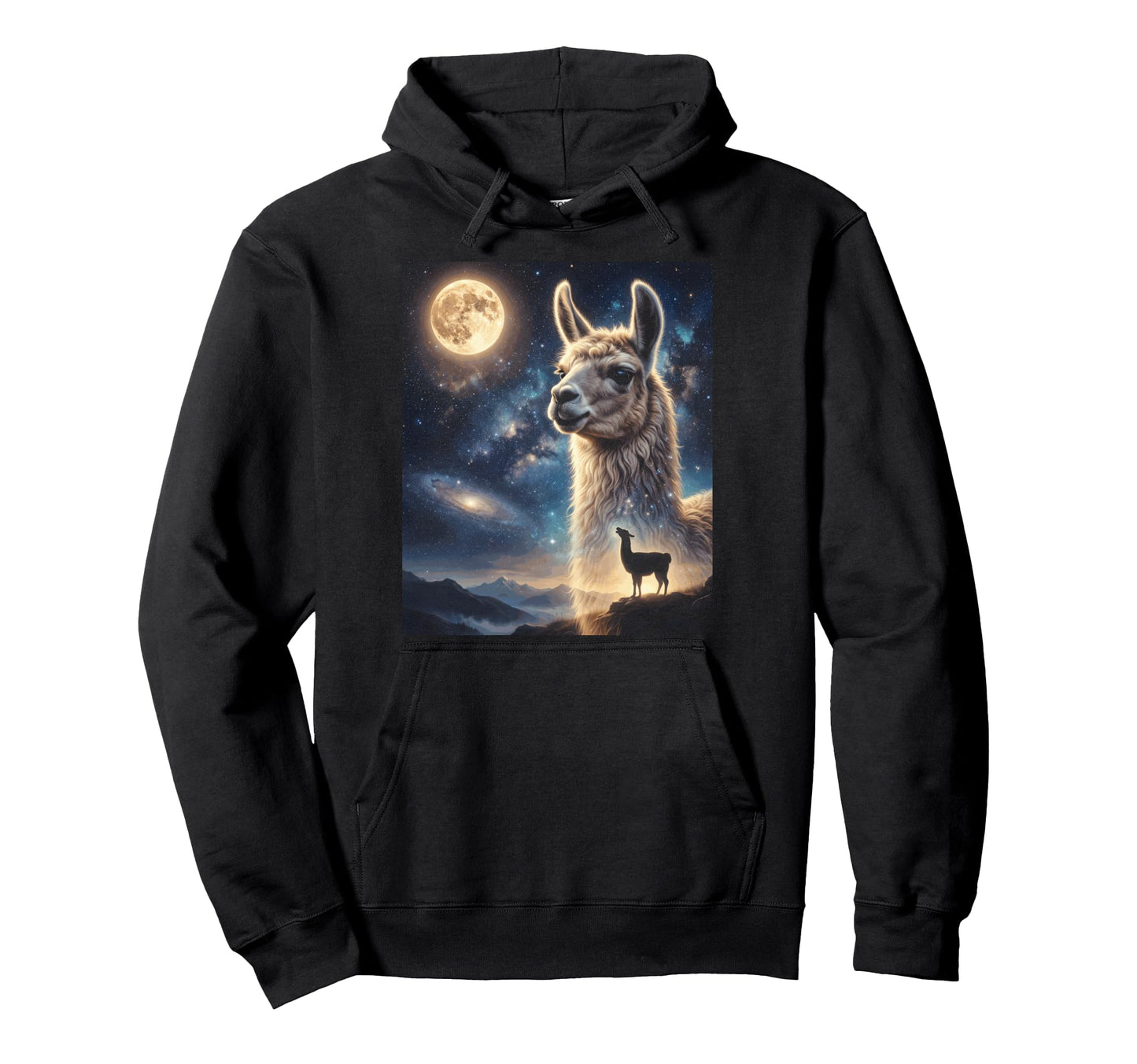 Howling Llama Full Moon Starry Night Hoodie - Minimalist Print Men Women - T-Shirt, Sweatshirt, Hoodie