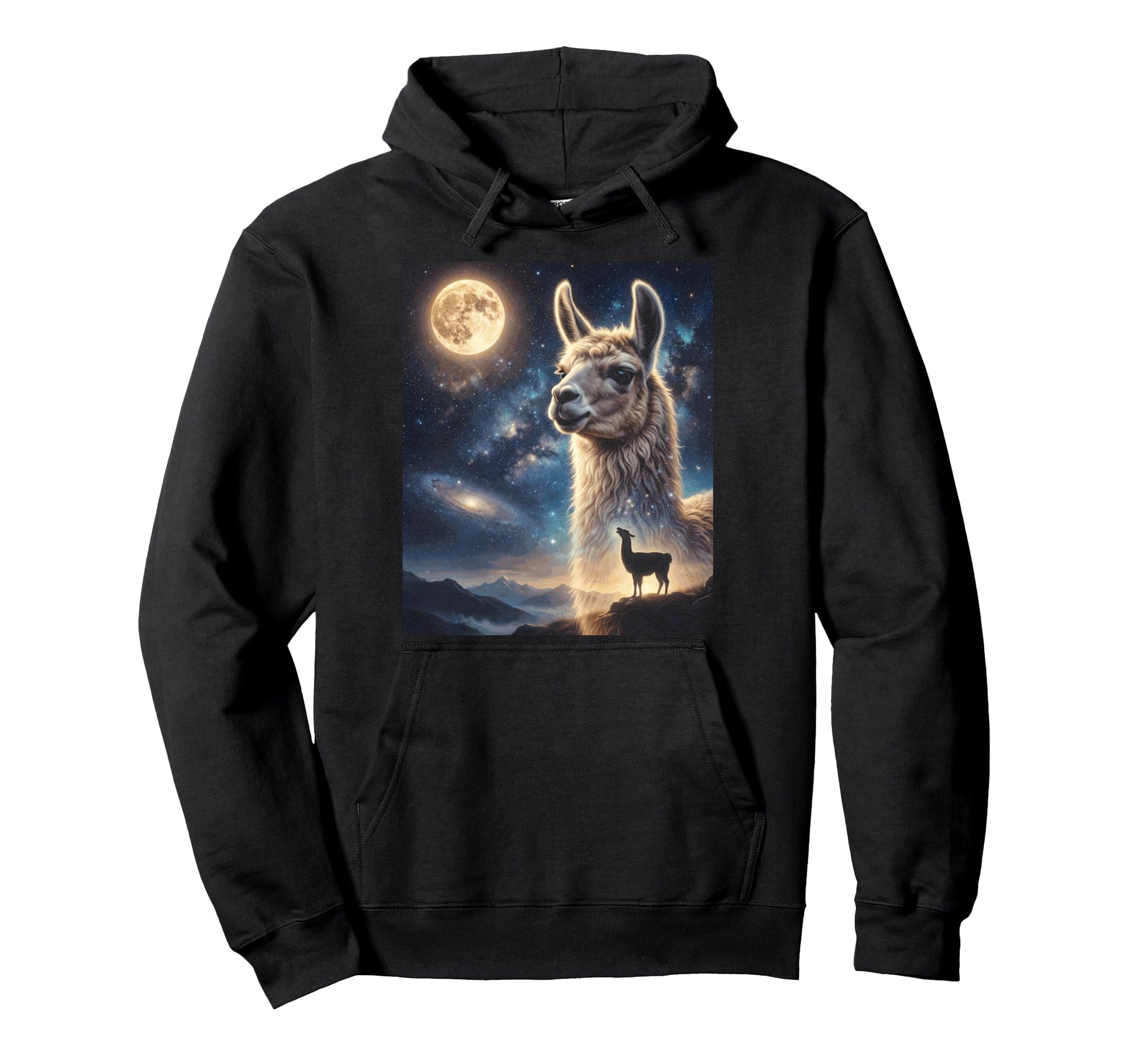 Howling Llama Full Moon Starry Night Hoodie - Minimalist Print Men Women - T-Shirt, Sweatshirt, Hoodie