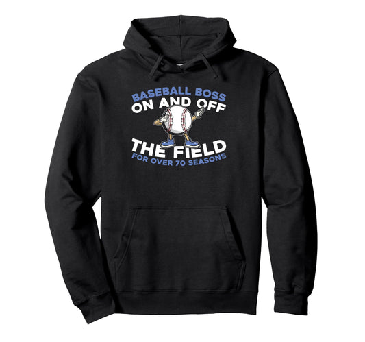 70 Years Old Baseballer Player Team Hoodie - Minimalist Print Men Women - T-Shirt, Sweatshirt, Hoodie