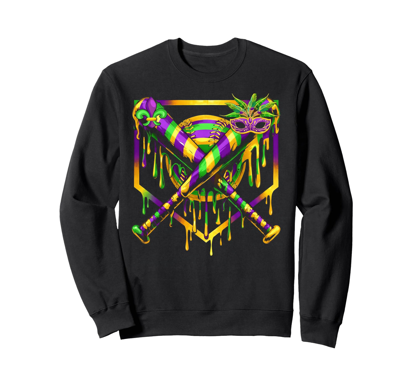 Baseball Mardi Gras Carnival Sweatshirt - Aesthetic Graphic for Adults - T-Shirt, Sweatshirt, Hoodie