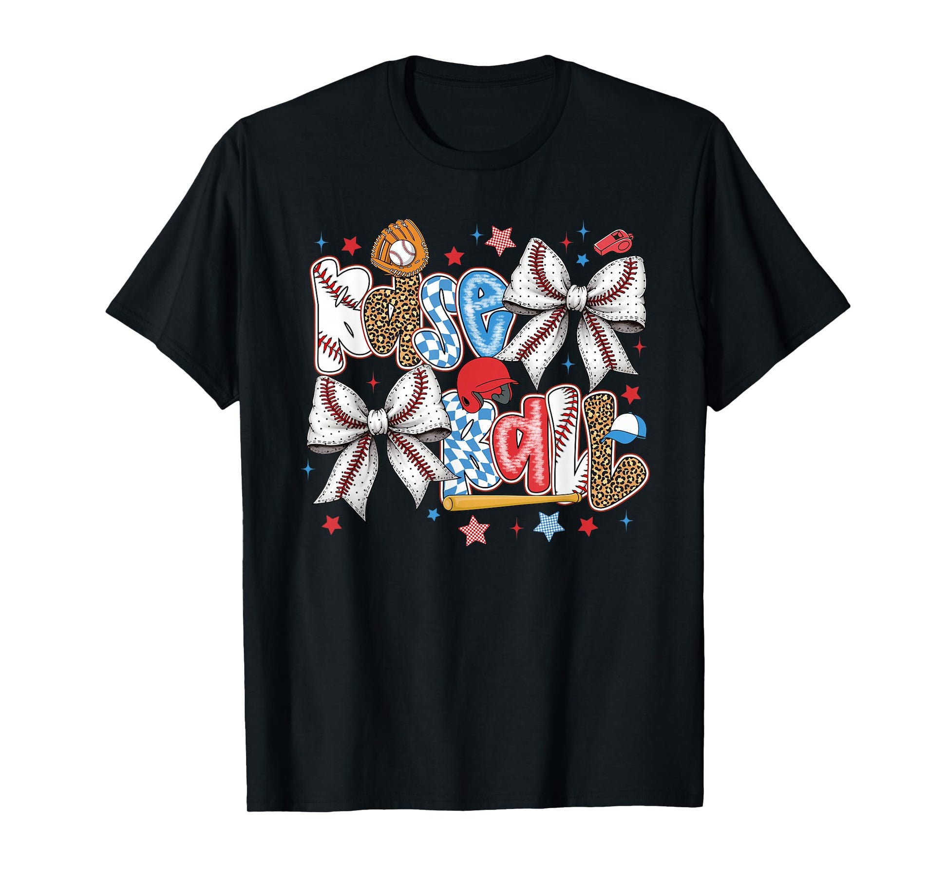 Baseball Bow Leopard Checkered T-Shirt - Minimalist Print for Adults - T-Shirt, Sweatshirt, Hoodie