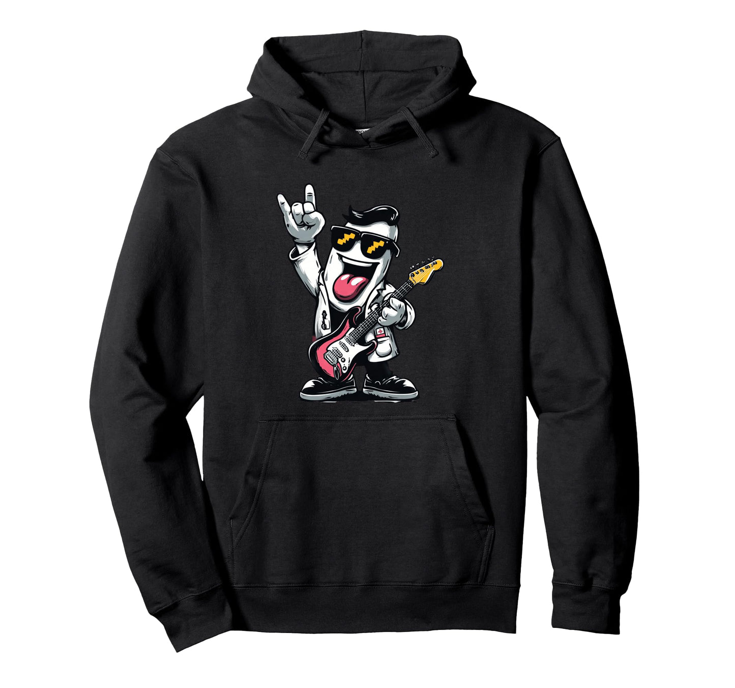 Funny Guitarist Character Music Lover Hoodie - Graphic Print for Adults - T-Shirt, Sweatshirt, Hoodie
