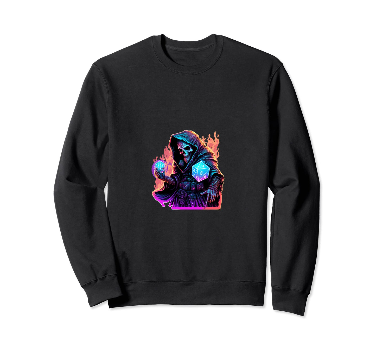 Lich Skull Wizard Synthwave 80S D20 Sweatshirt - Unique Graphic for Adults - T-Shirt, Sweatshirt, Hoodie