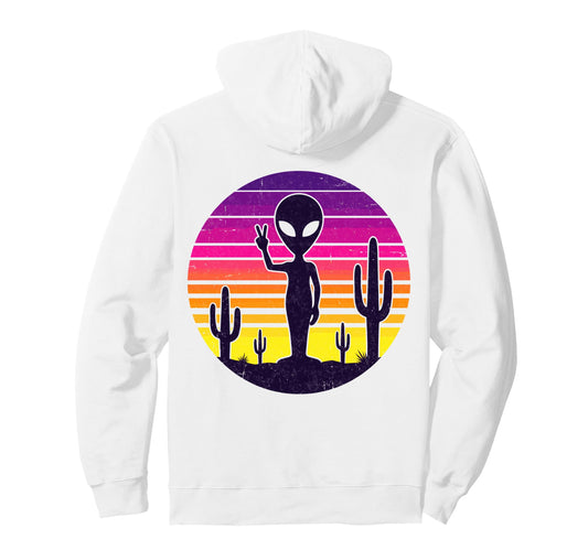 Alien Peace Sign 80S Synthwave Hoodie - Trendy Graphic for Adults - T-Shirt, Sweatshirt, Hoodie