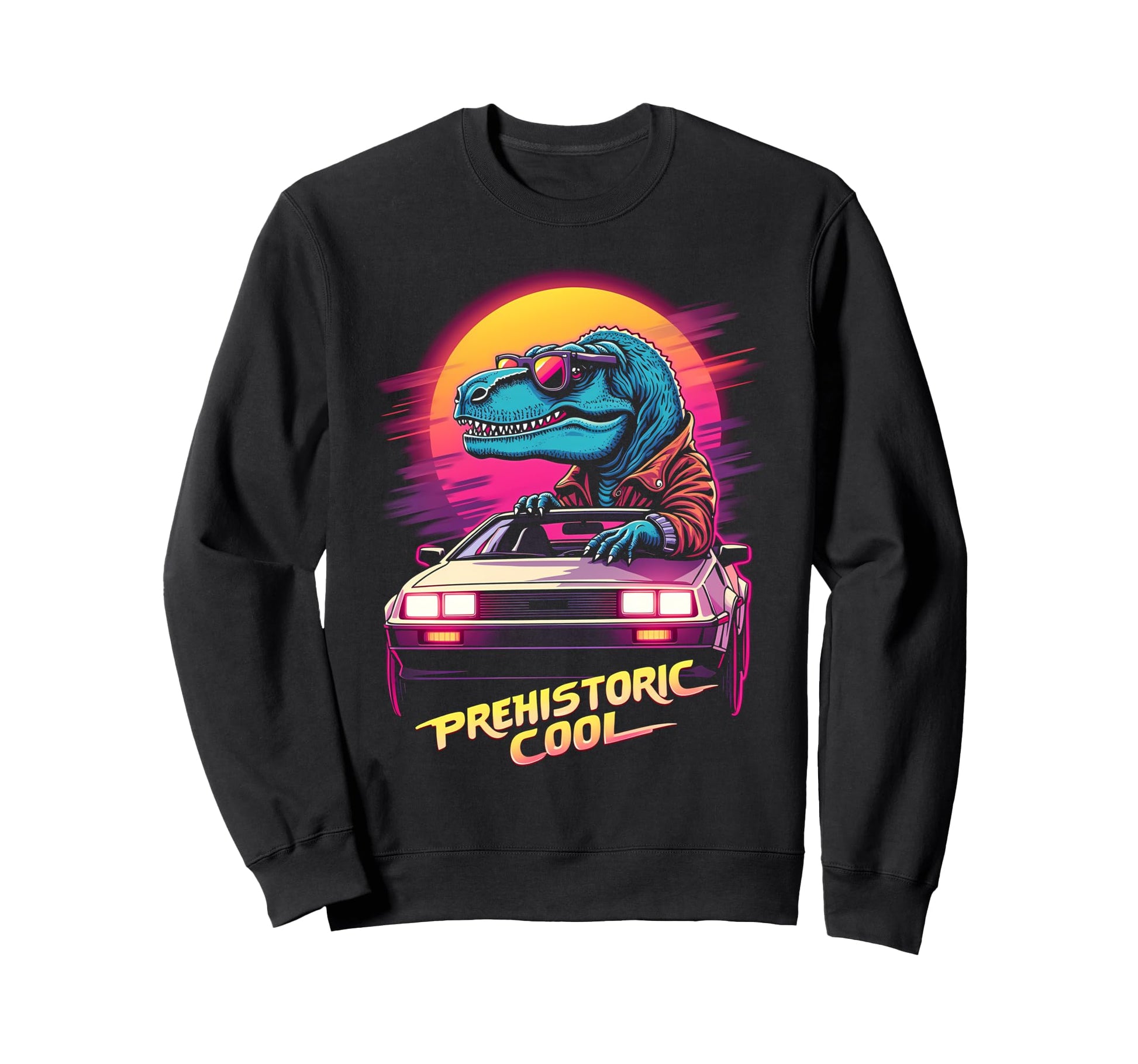 80S Car T Rex Dinosaur Aesthetic Sweatshirt - Aesthetic Graphic Unisex - T-Shirt, Sweatshirt, Hoodie